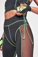 Load image into Gallery viewer, Green & Black High Waist Sheer Panelled Leggings