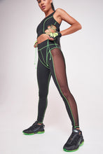 Load image into Gallery viewer, Green &amp; Black High Waist Sheer Panelled Leggings
