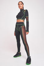 Load image into Gallery viewer, Green &amp; Black High Neck Mesh Top
