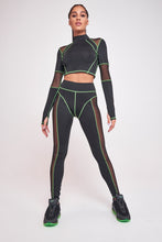 Load image into Gallery viewer, Green &amp; Black High Neck Mesh Top
