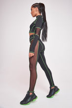 Load image into Gallery viewer, Green &amp; Black High Waist Sheer Panelled Leggings
